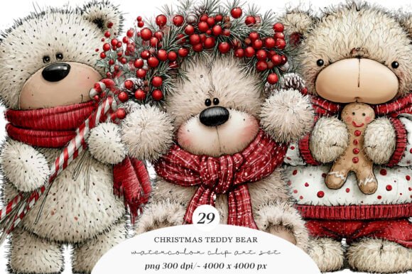 Download Whimsical Christmas Teddy Bear Clipart - Clipart Collection